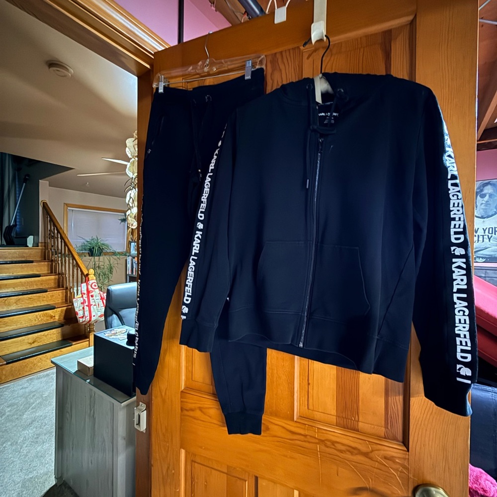 Karl Lagerfeld jogger black pants are an extra small a jacket is a medium